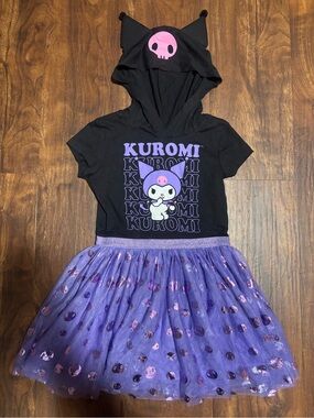 Hybrid Apparel Girls’ Sanrio Kuromi Hooded Short Sleeve Tulle Dress - Black XS